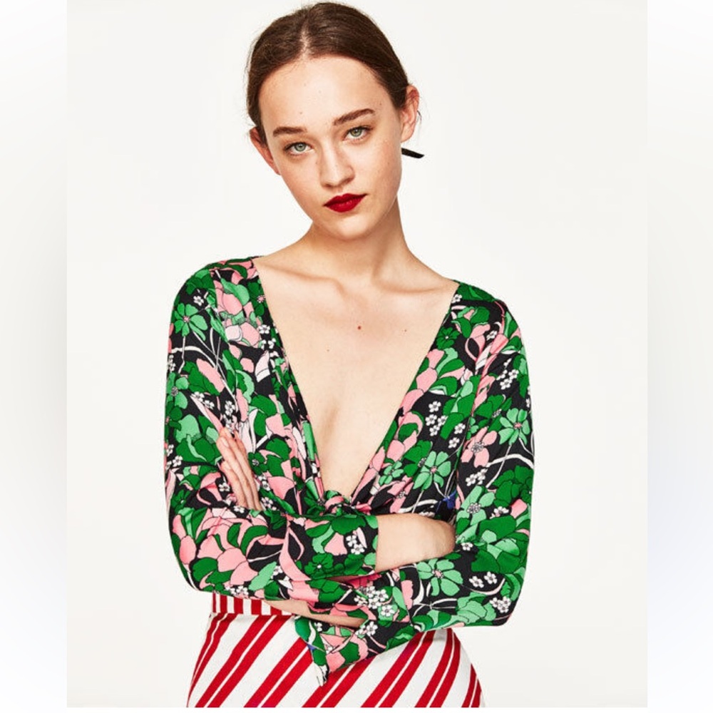 Zara Green and Pink Tie Front Bodysuit